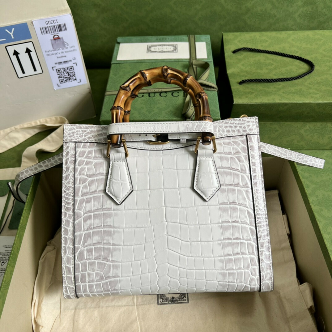 Gucci Diana Small Tote Bag Crocodile Top Handle Bag 660195 White ...