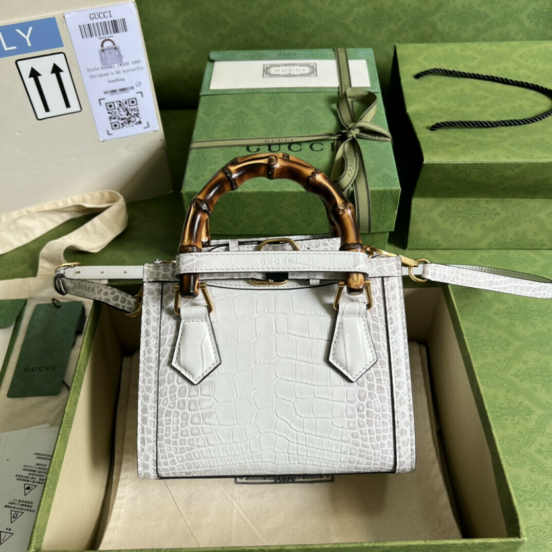 Gucci Diana Mini Tote Bag White Crocodile Top Handle Bag 655661 ...