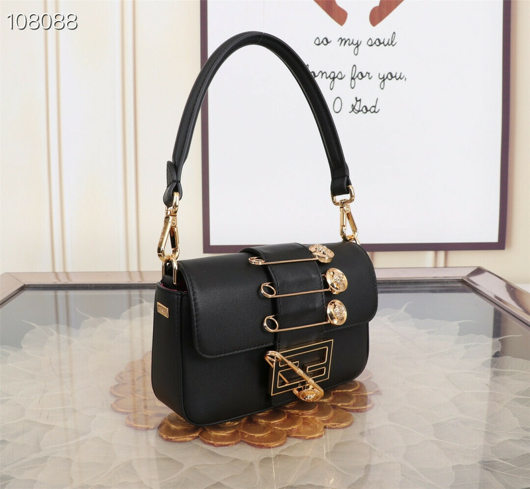 Versace Fendi Fendace Brooch Mini Baguette Black Leather Bag ...