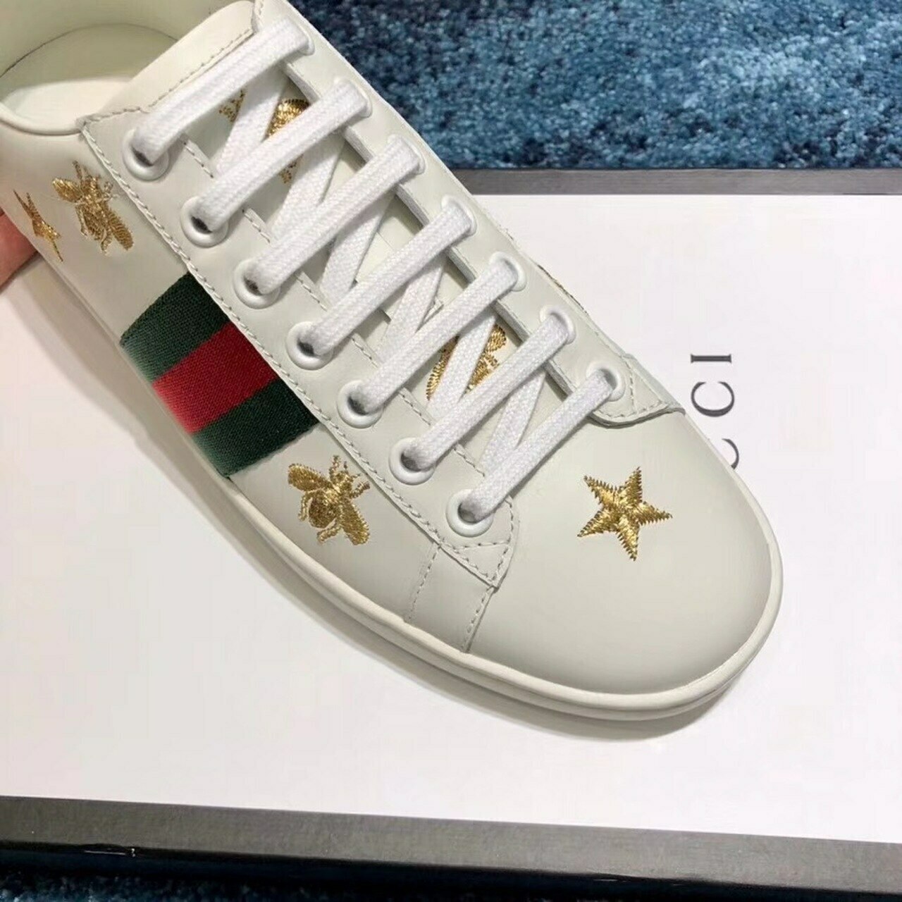 Ace Embroidered Bees/Stars Sneaker Calfskin Leather Spring ...