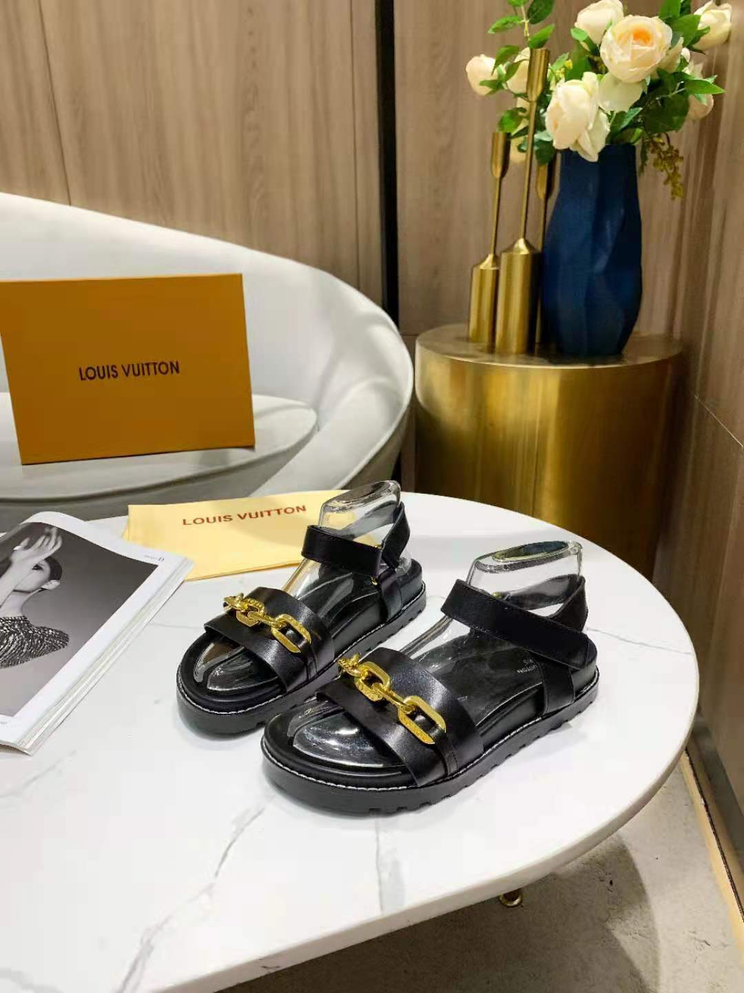 Louis Vuitton Paseo Flat Comfort Sandal Black Women Shoes - Kelvingift