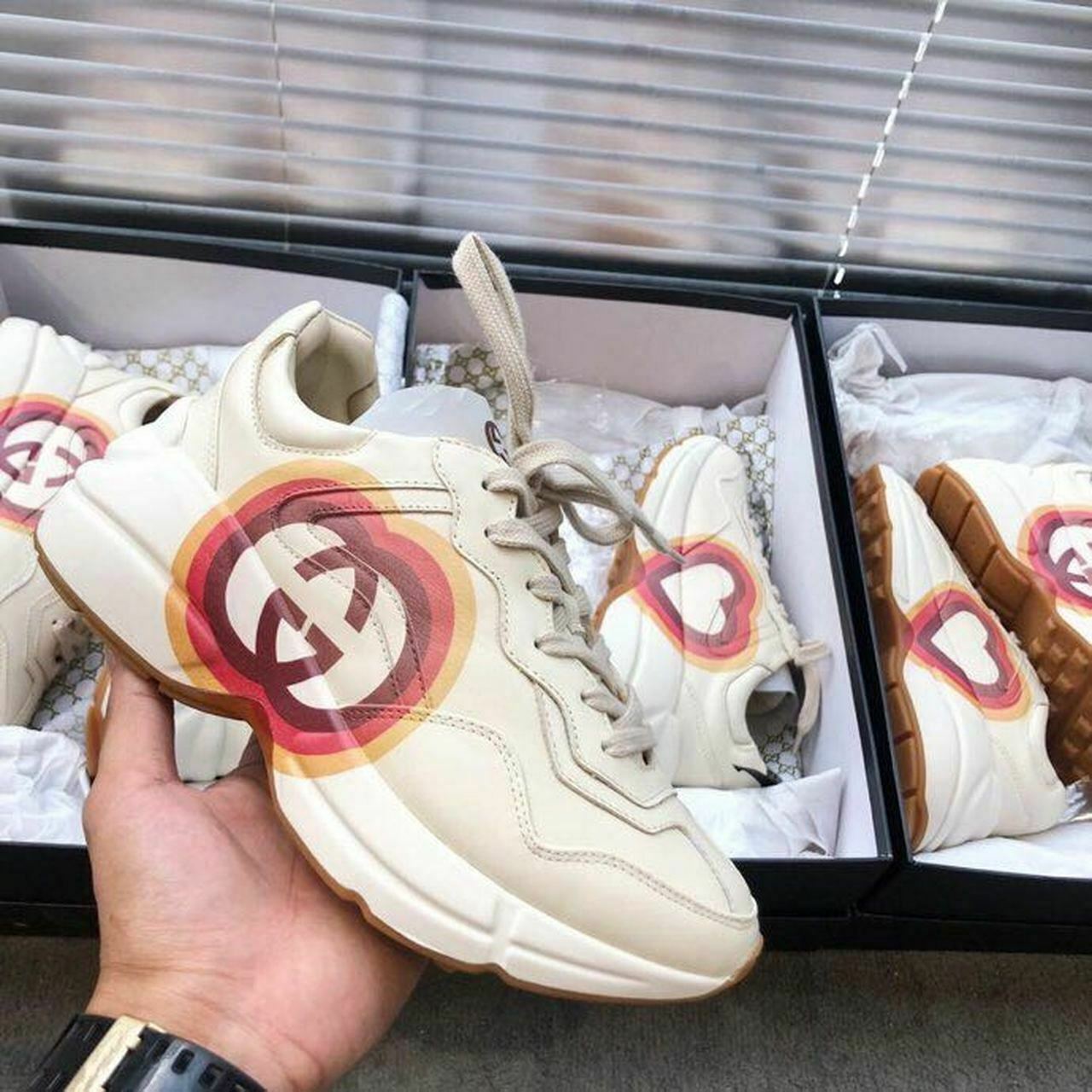 Gucci Rhyton Heart Gucci Logo Unisex Dad Sneakers Calfskin Leather ...