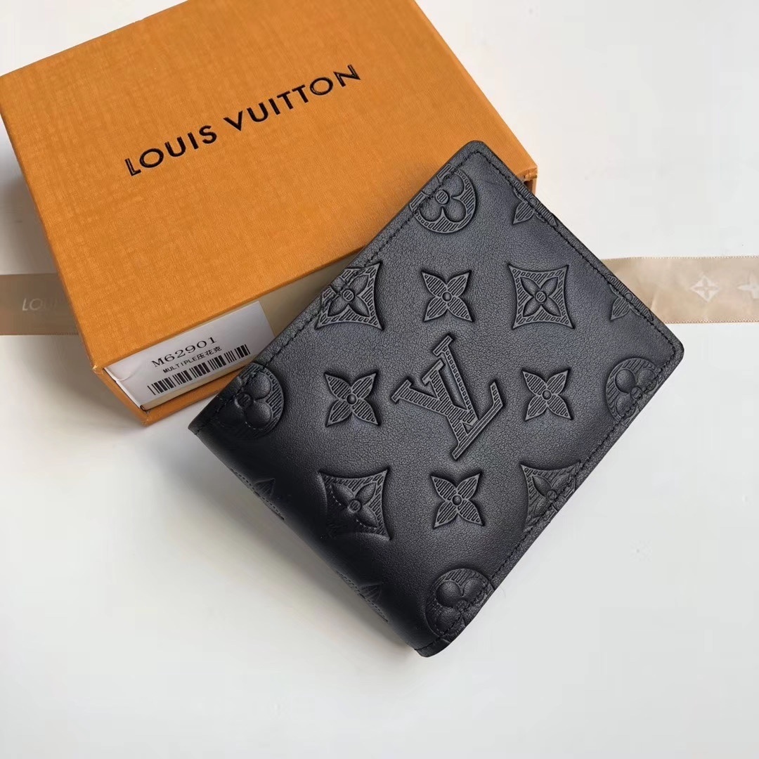 Louis Vuitton Multiple Wallet In Black Monogram Shadow Calfskin For Men