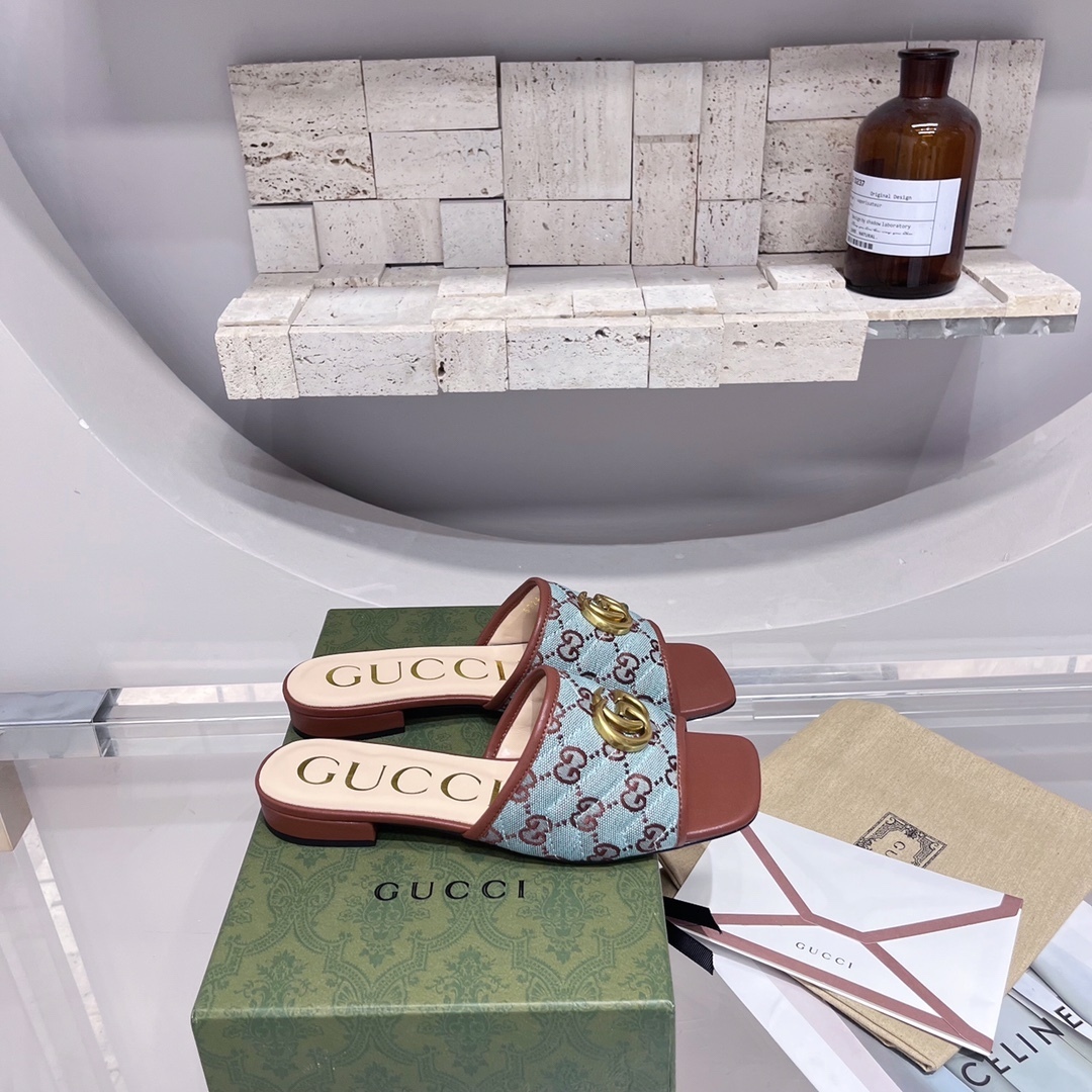 Gucci Women's GG Raffia Effect Slide Brown For Women GG KelvinGift